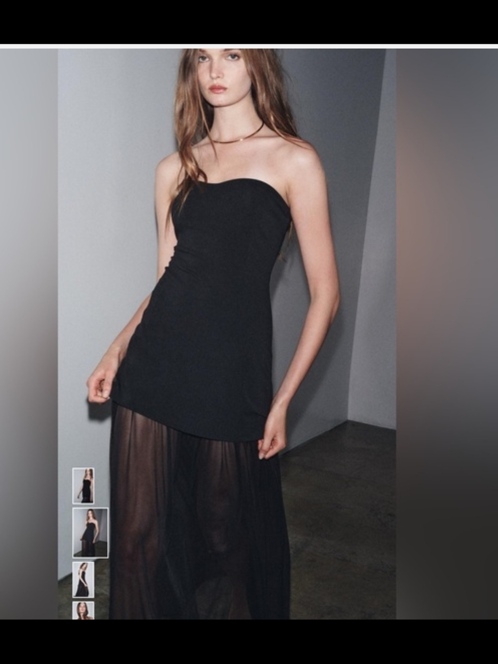 Zara Black Strapless Mesh Maxi Dress